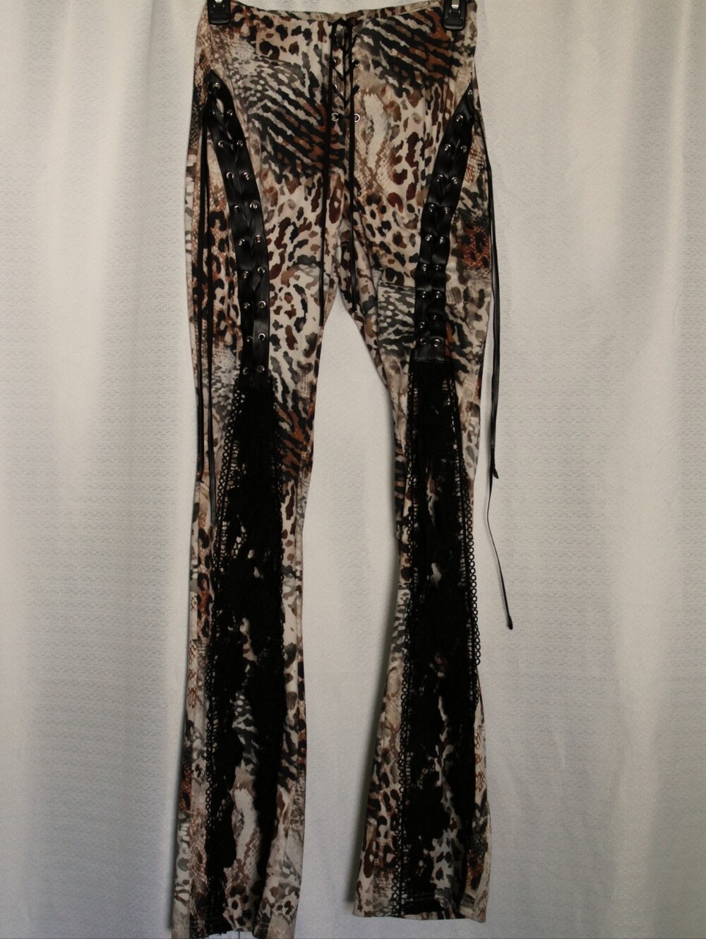 Sumwon Leopard Lace Up Flare Pants XS Y2K Festival - Picture 3 of 9